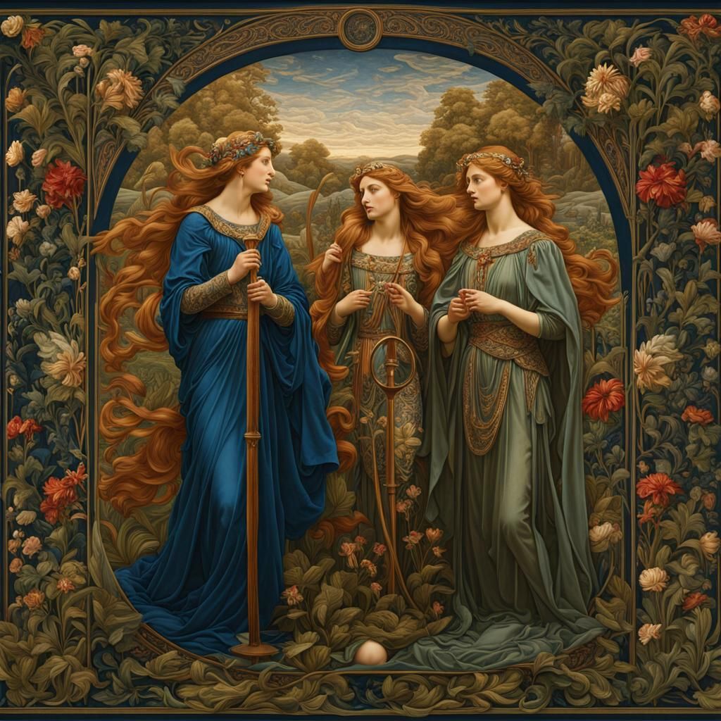 Elegant Mythological Scene in Pre-Raphaelite Style