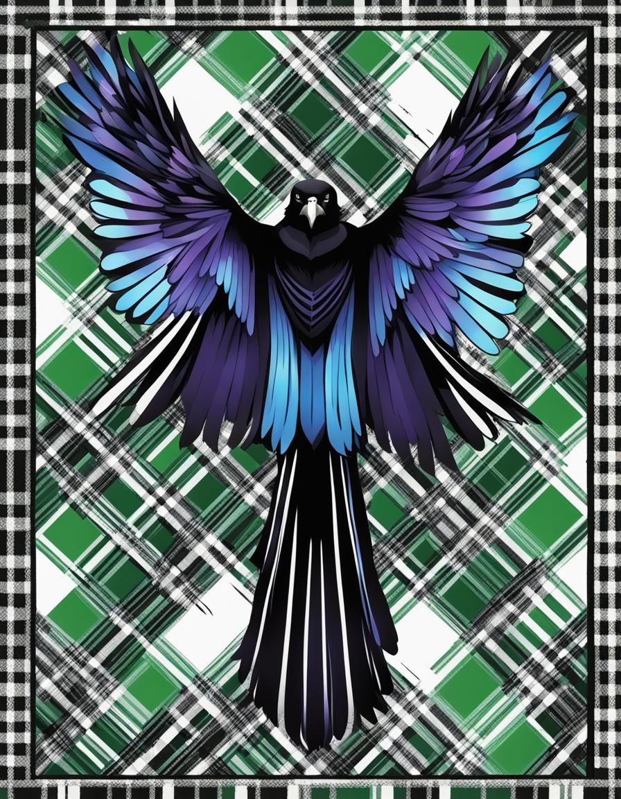 Humanoid Bird Creature with Plaid Wings