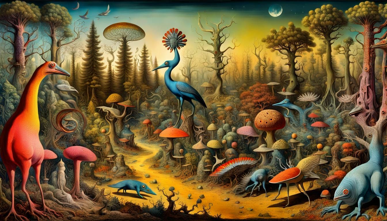 Surreal Collage: Cryptid Taxidermy in Magic Forest