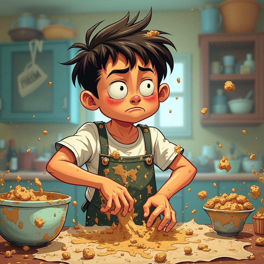 Boy Mischief: Cookie Dough Chaos in Comic Art Style