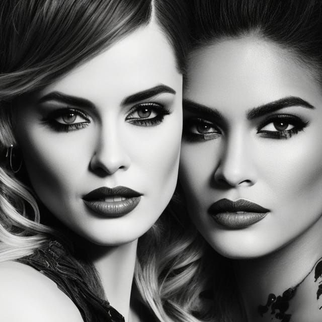 Passionate Kiss: Black and White Art Nouveau Portrait