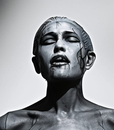 Crying Mannequin Statue in Retrofuturist Impressionism