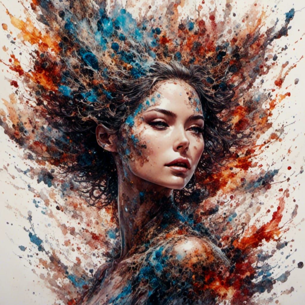 Music Notes Explode Within Woman's Head as Watercolor