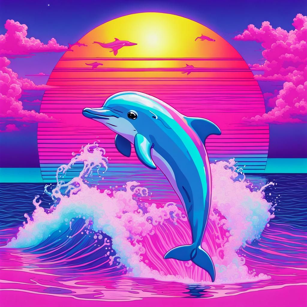 Lisa Frank Dolphin in Vaporwave Style