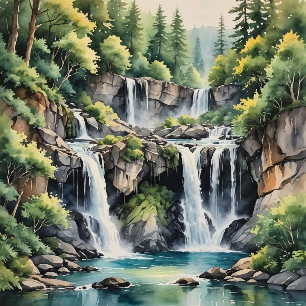 📸💜
Scenic Alchemy 
#watercolor 
#waterfalls
#ethereal