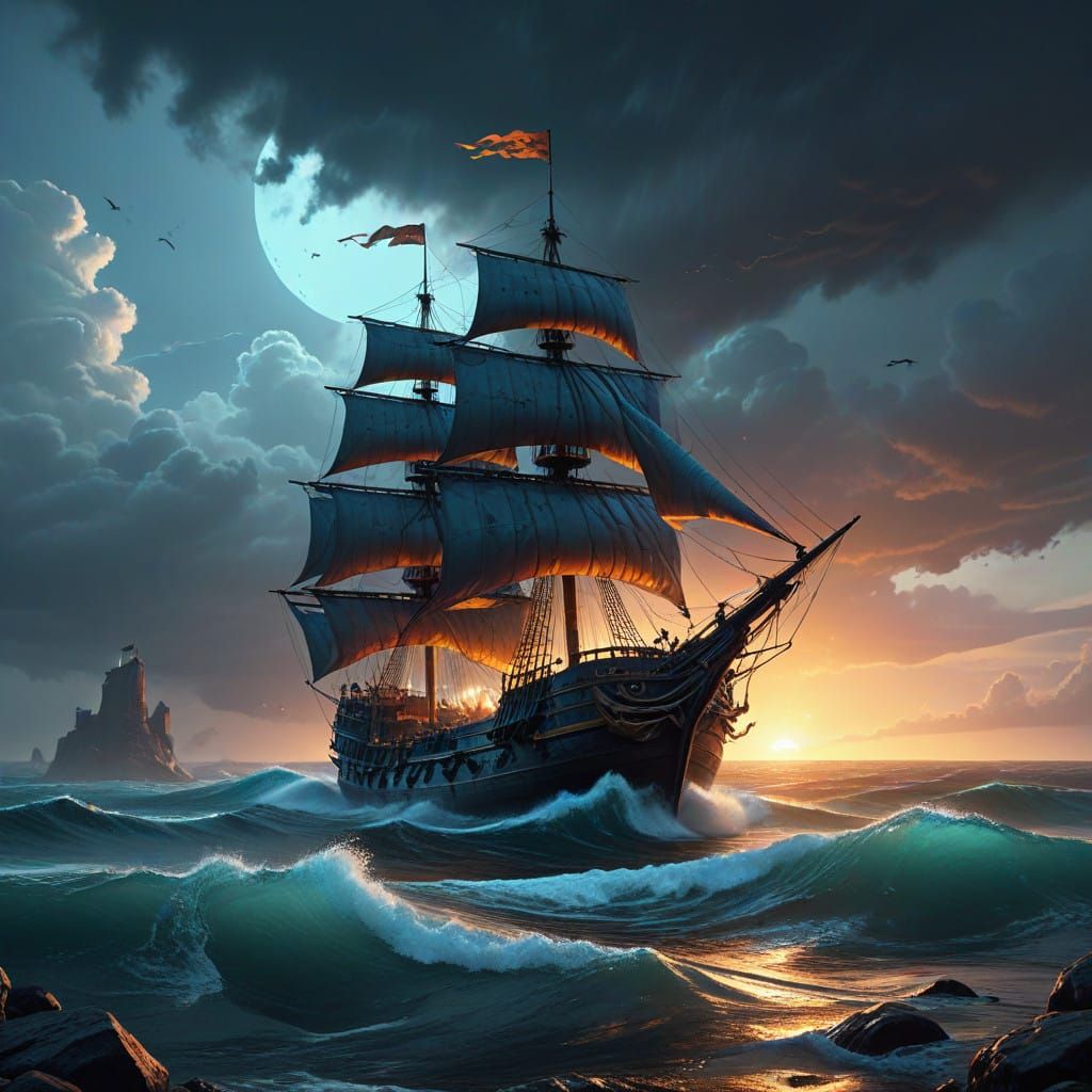 Ethereal Storm Over Ancient Wreckage