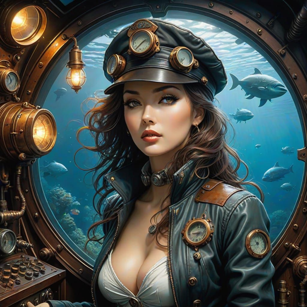 Steampunk Pilot in Underwater Trench: Sensual Dark Fantasy