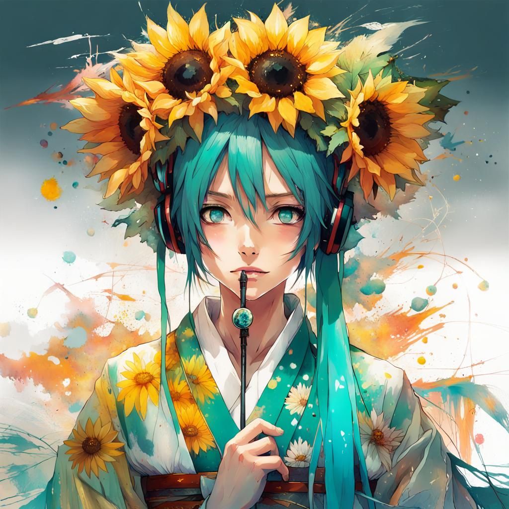 Hatsune Miku Sunflower Anime Portrait