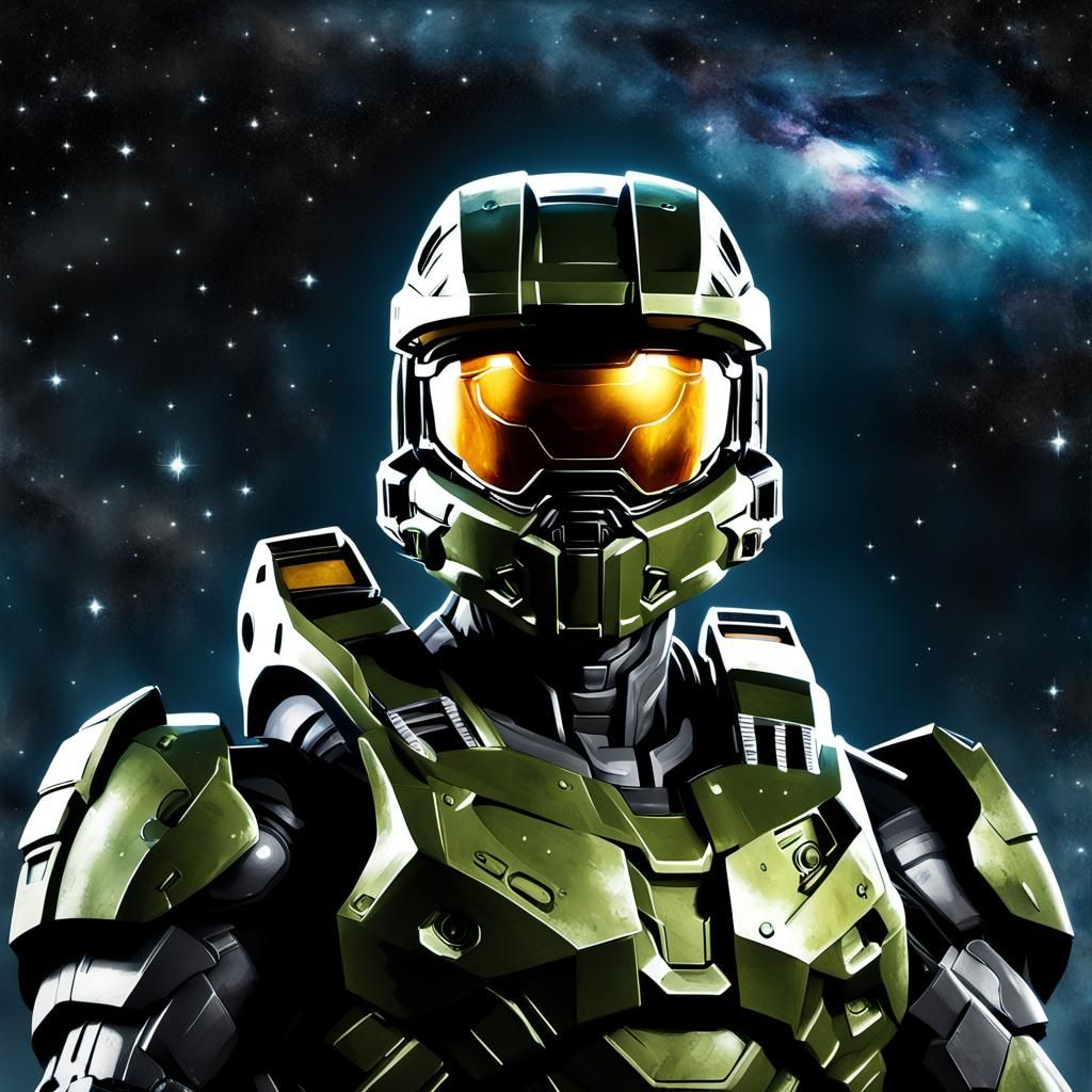 Master Chief Silhouette Painting in Space