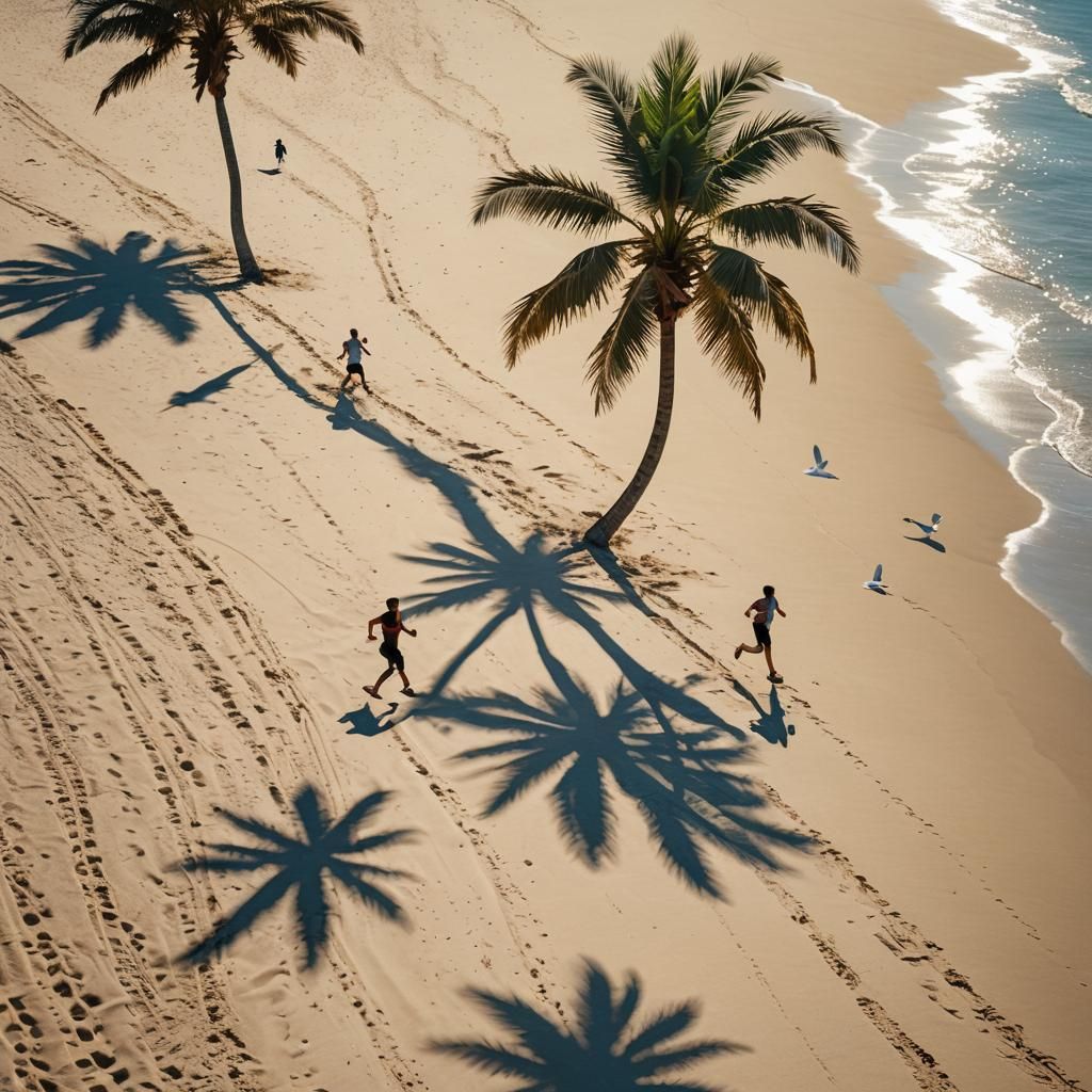 Joyful Runner on Beach in Golden Sunlight