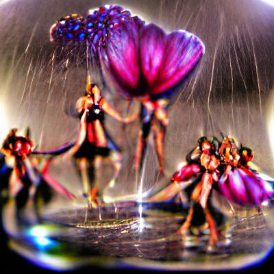 Macro Dancers on Flower Petals with Water Drops