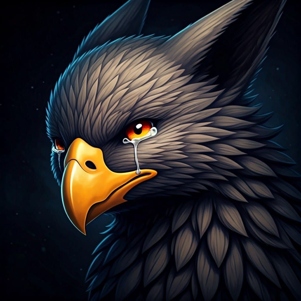 Crying Gryphon in Anime Cel-Shaded Style