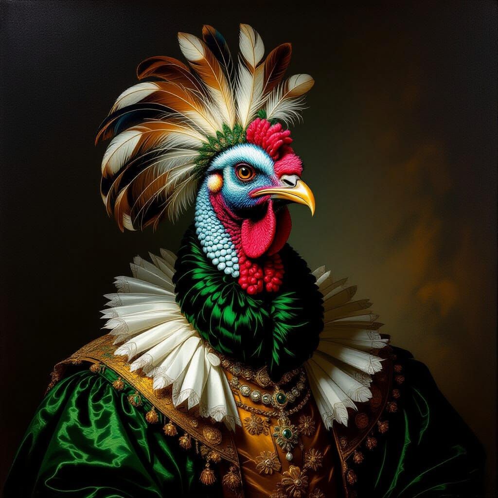 Regal Turkey Portrait in Baroque Style