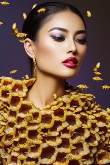 Glittery Honey Queen Portrait with Floral Details