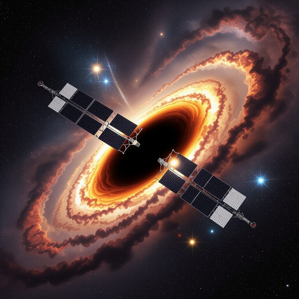 Star Consumed by Black Hole in Cosmic Art Style