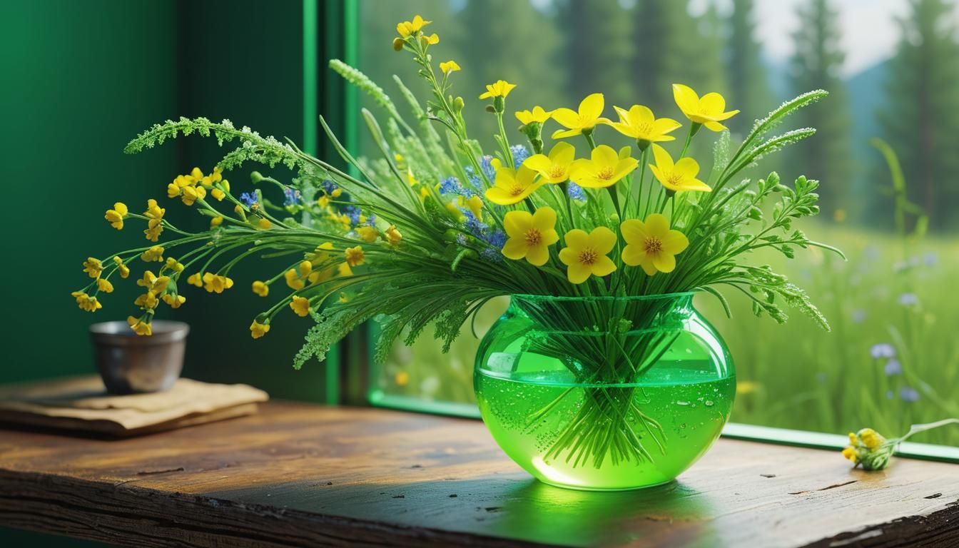 Lively Alpine Flowers in Sci-Fi Still-Life