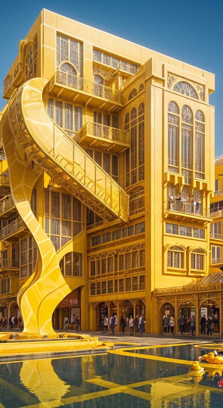 Fractal Art Deco Architecture in Gold and Yellow