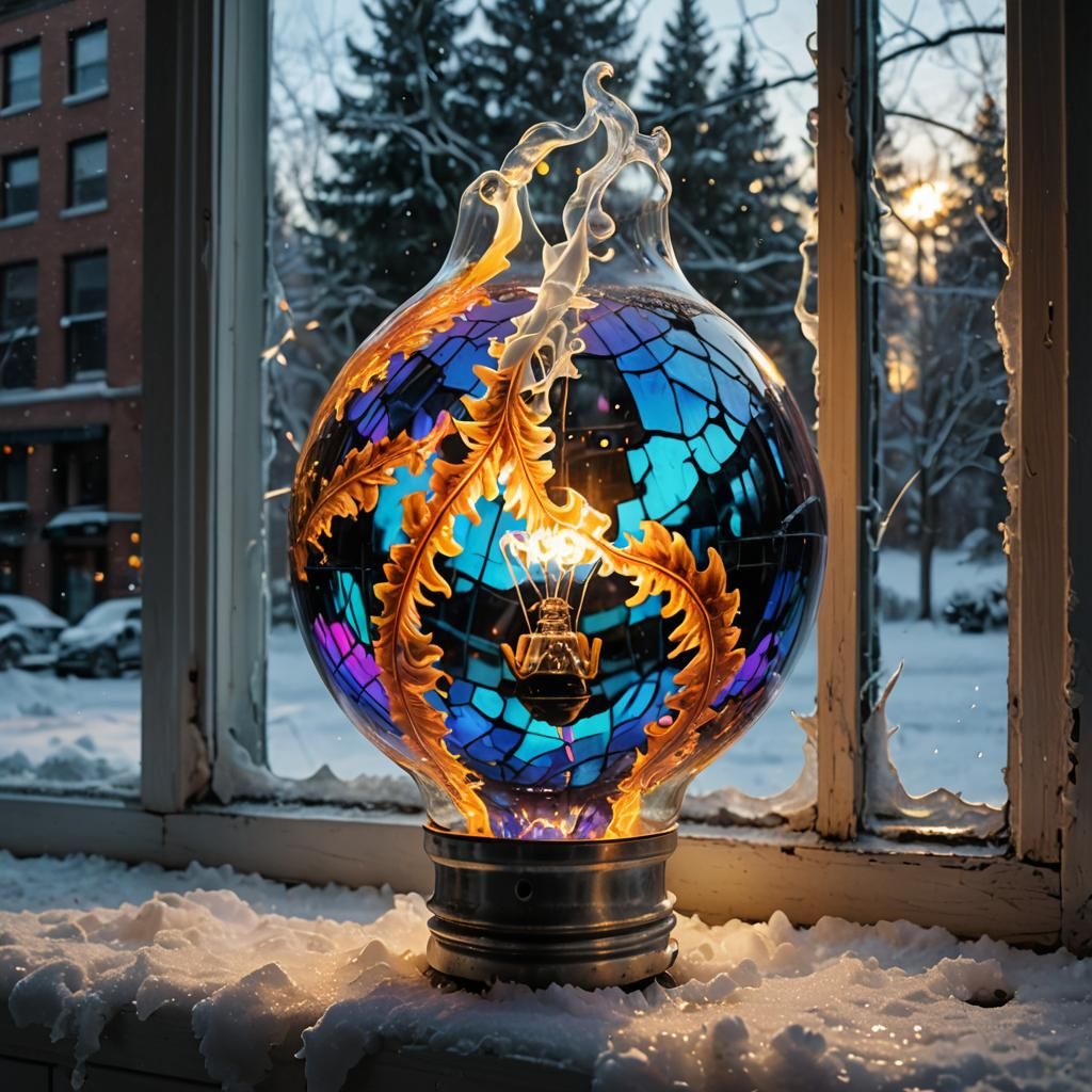 Dragon Eye Light Bulb Against Winter Blizzard