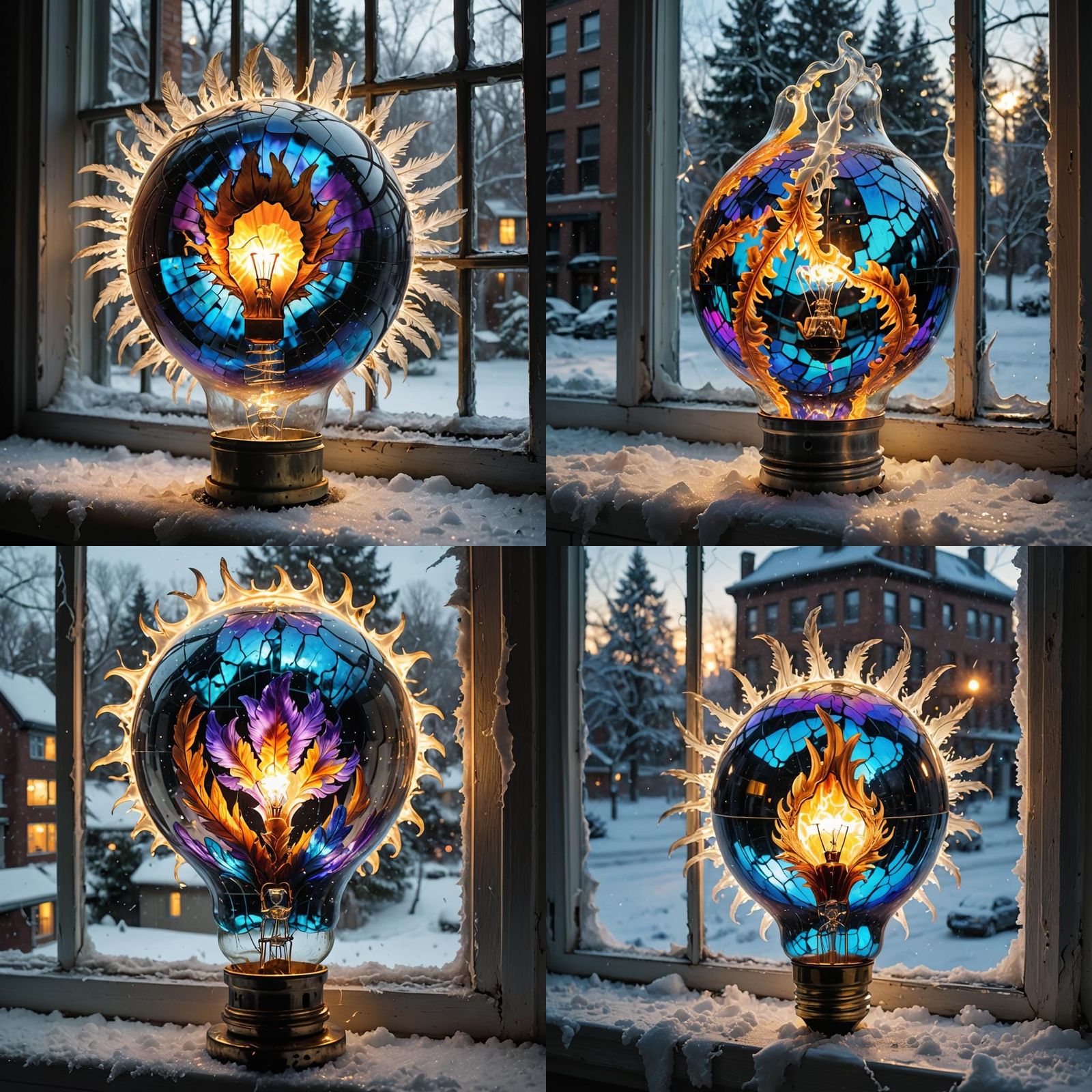 Fiery Dragon Light Bulb Against Snowy Blizzard