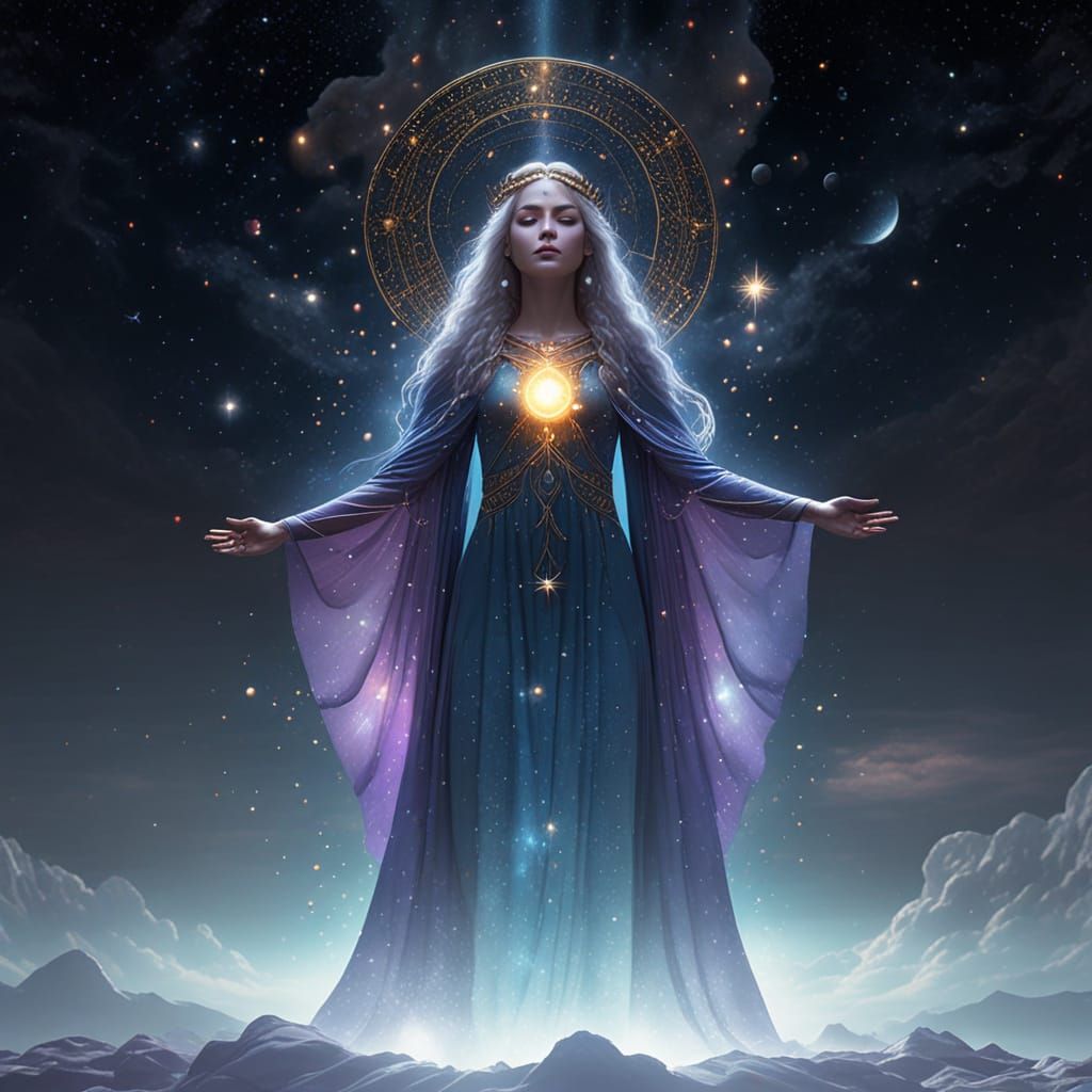 Mystical High Priestess in Celestial Chamber