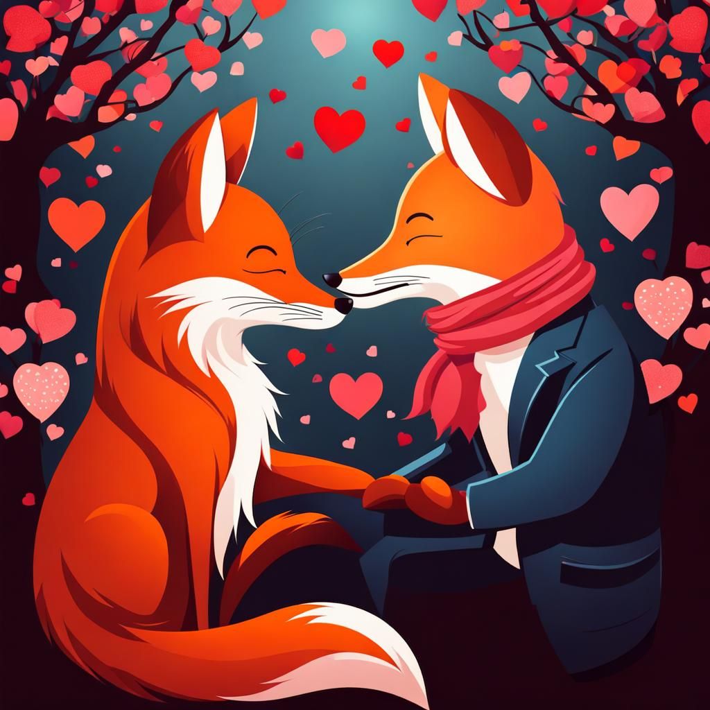 Romantic Fox Kiss on Valentine's Day