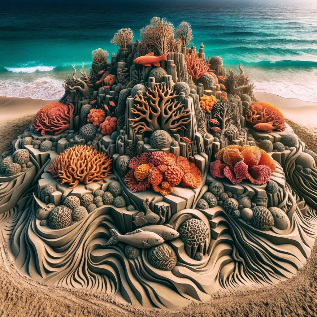 Intricate Sand Sculpture of a Coral Reef