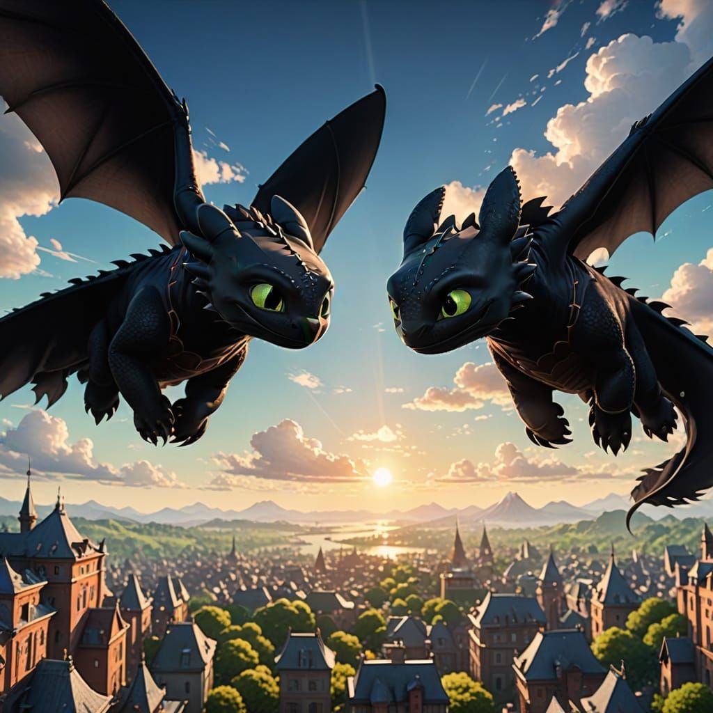 Toothless and Hiccup Soar Through the Skies in Vibrant Anime...