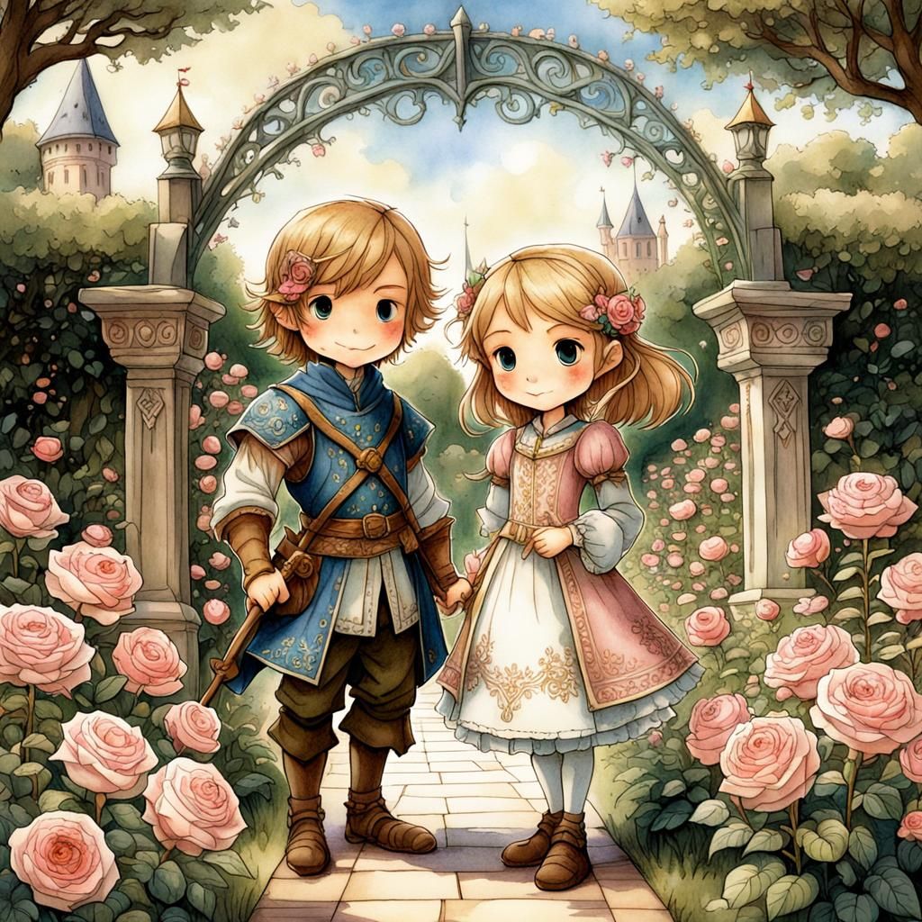 Chibi Siblings in Medieval Rose Garden