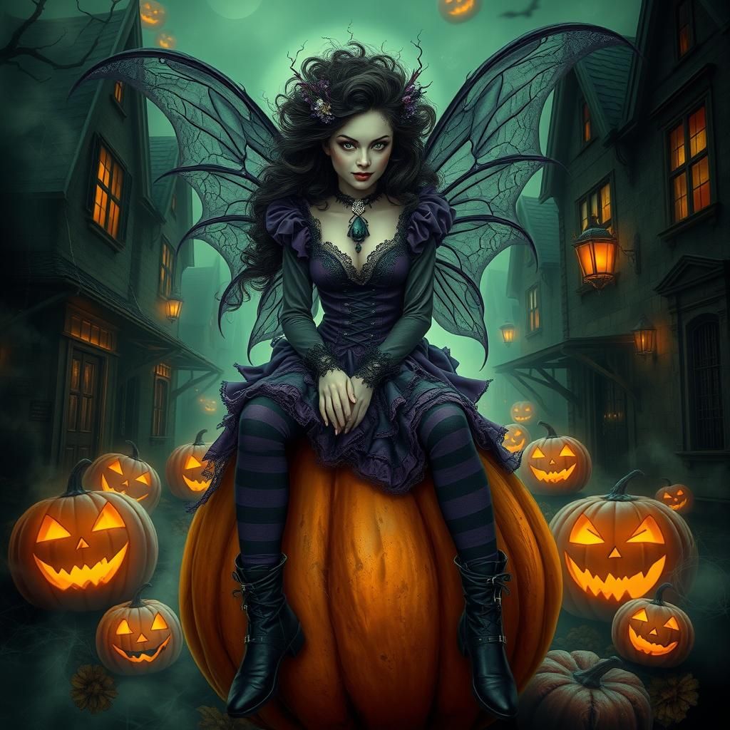 Victorian Vampire Fairy in Mystical Halloween Town