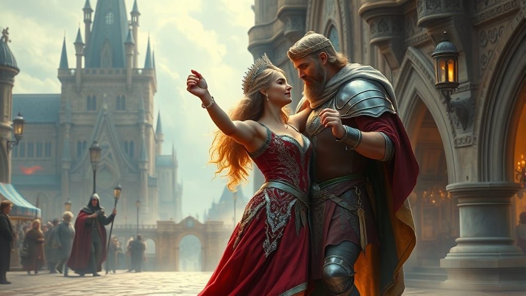 King Arthur and Guinevere Dancing in Ethereal Mist