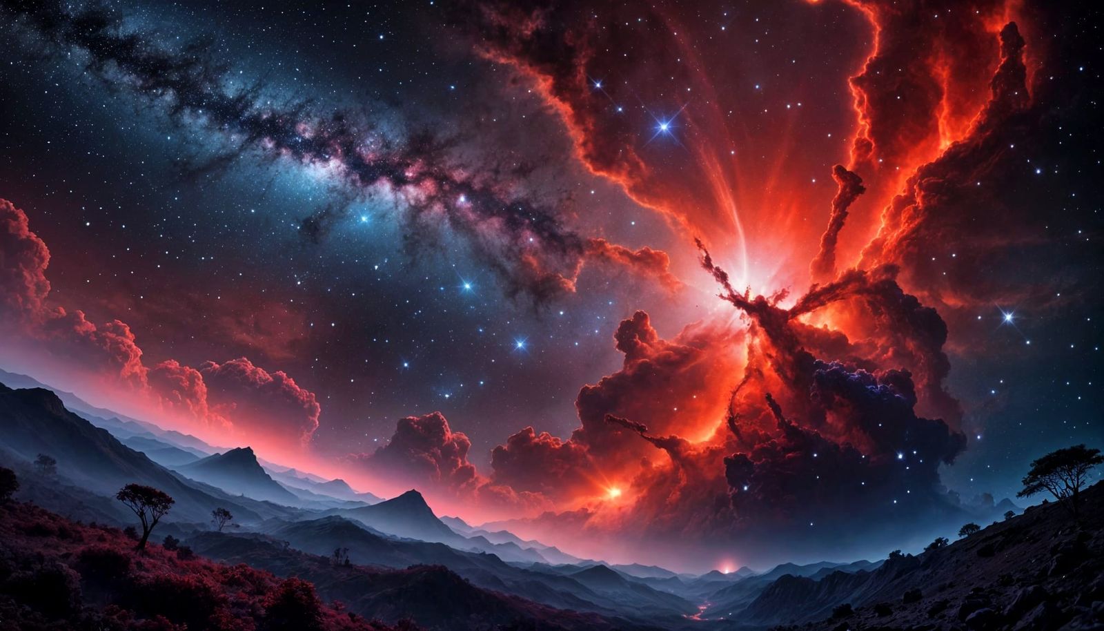 Romantic Red Nebulas Landscape for Valentine's Day