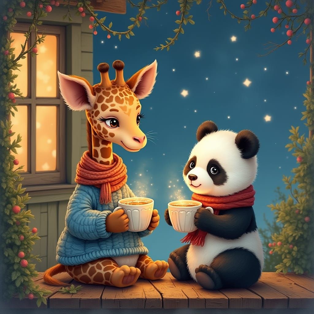 Whimsical Giraffe & Panda Sip Glowing Hot Chocolate