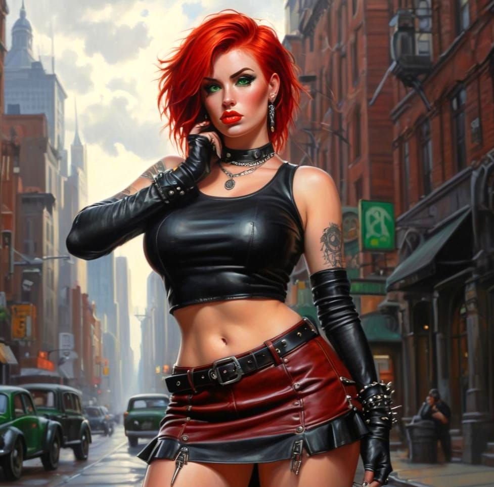 Punk Girl Oil Painting in Hyperrealistic Style