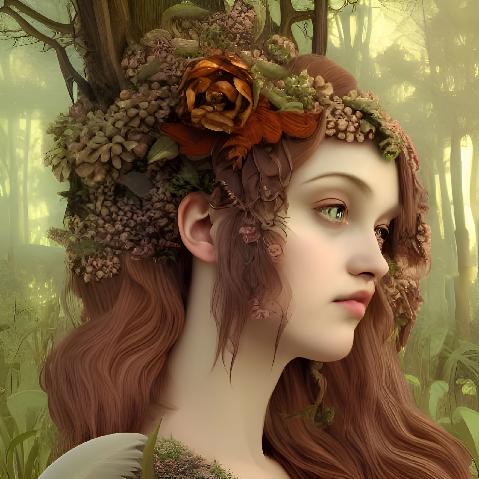 Forest Goddess in Art Deco Style