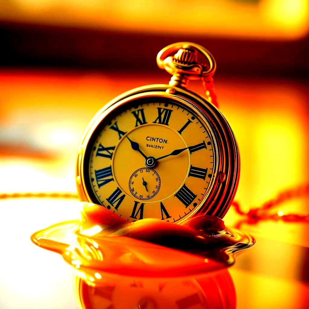 Ethereal Surrealism: A Melting Golden Pocket Watch in a Rive...