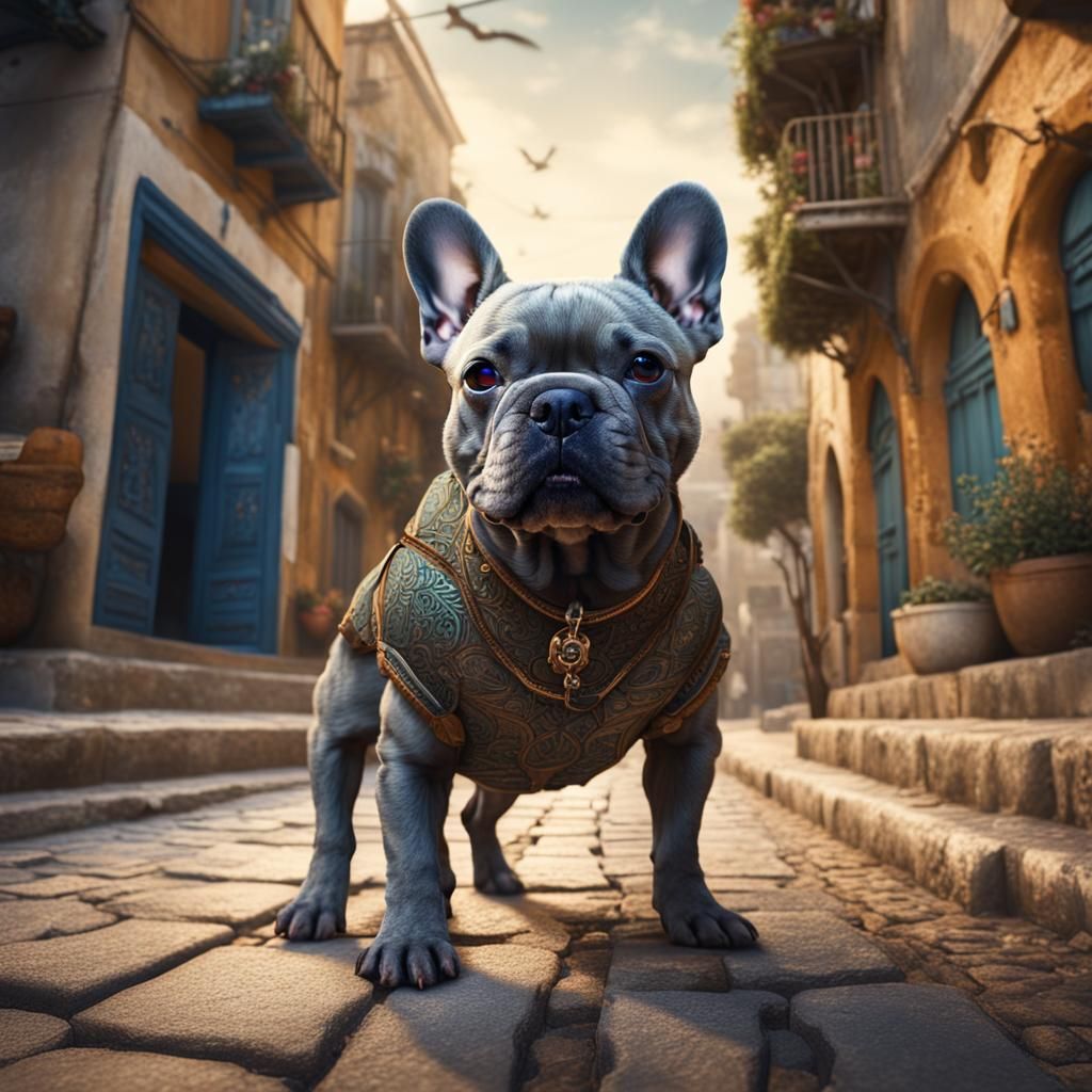French Bulldog in Old Jaffa: Fantasy Concept Art
