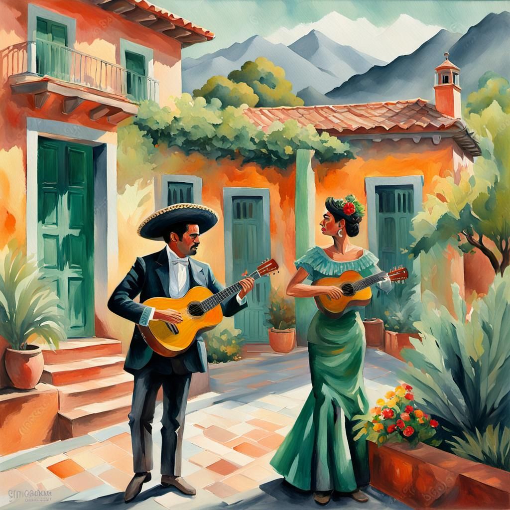 Mariachi Band: Gouache Watercolor Impressionist Painting