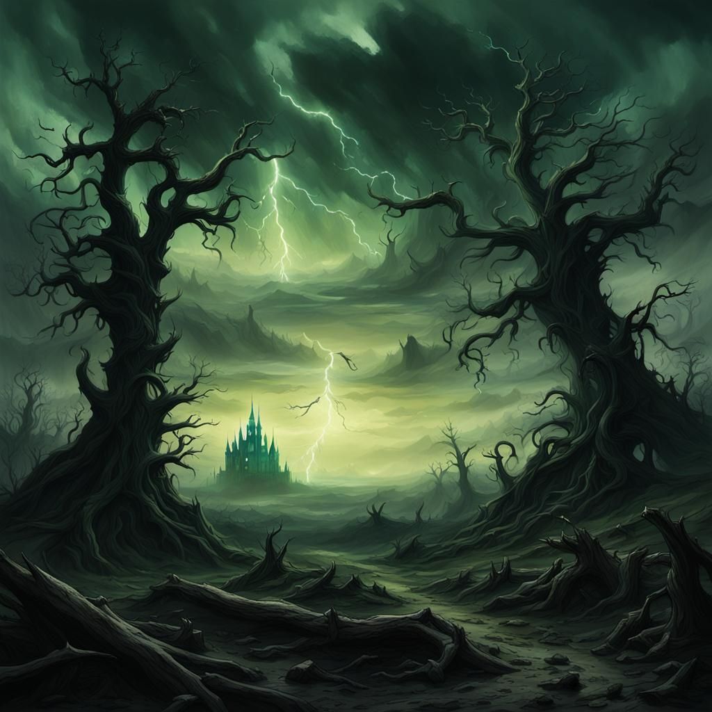 Dark Fantasy Wasteland with Gothic Castle