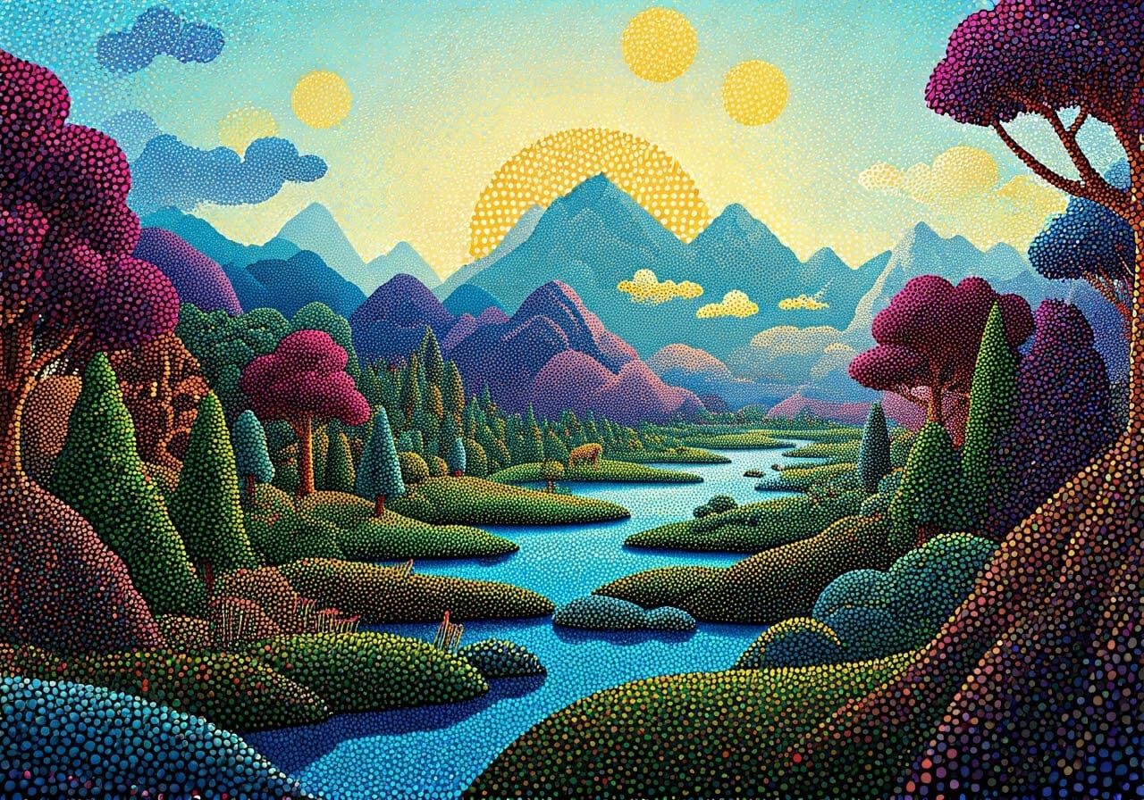 Polka Dot Dreamscape: A Surreal 2D World