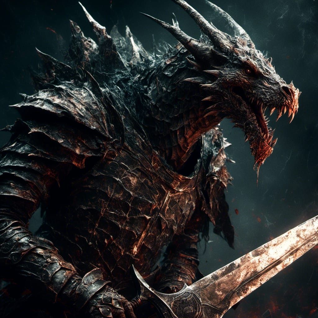 Undead Dragon Knight with Runes in Dark Fantasy Style