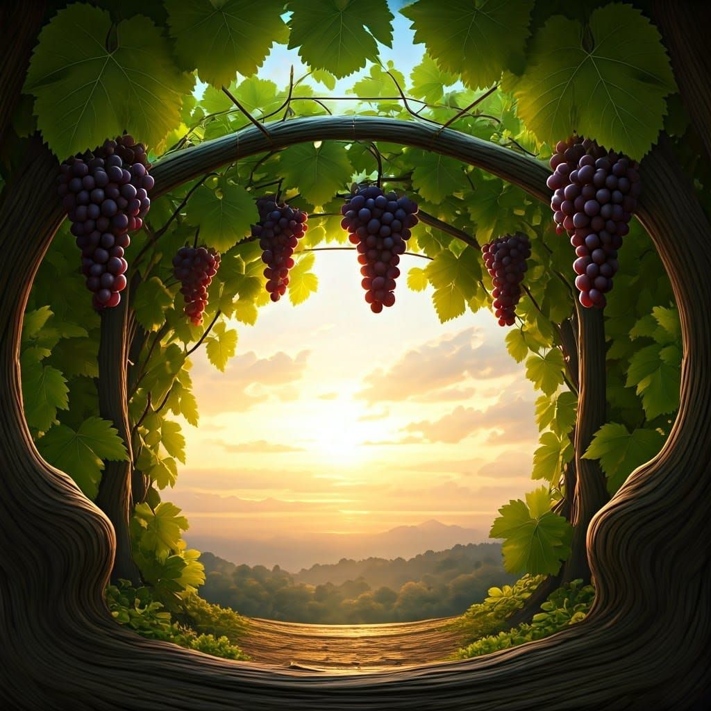 Grapevine Arbor in Vibrant Fantasy Scene