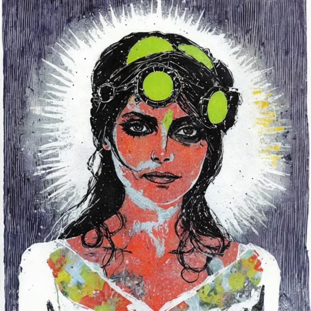 Solar Punk Bride in Monoprint Style