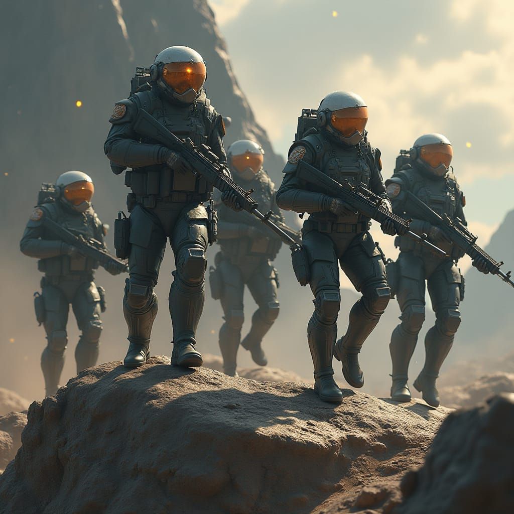 Futuristic Constables on Asteroid Patrol: Hyper-Realistic Re...