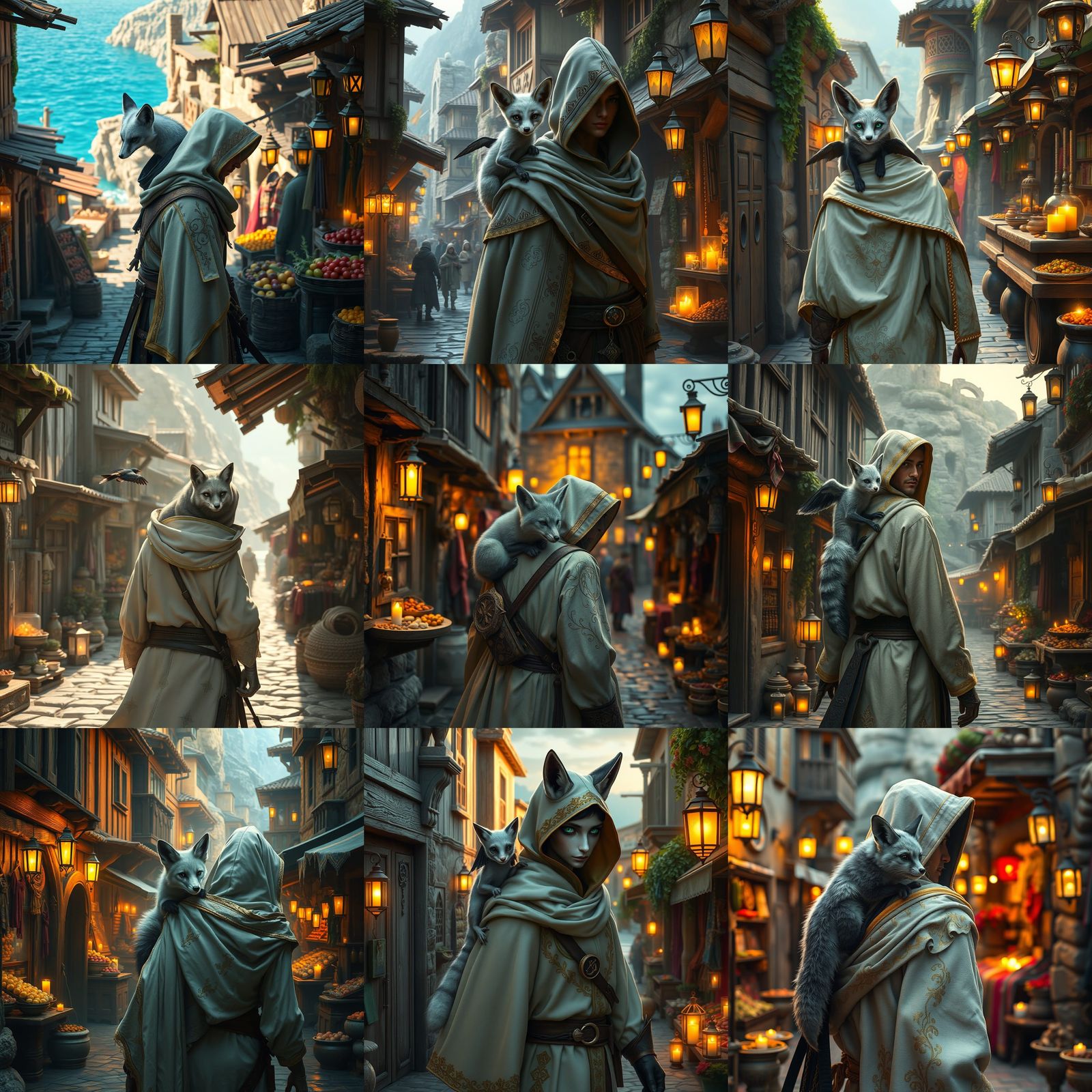 Winged Fox and Elf Assassin in Coastal Town