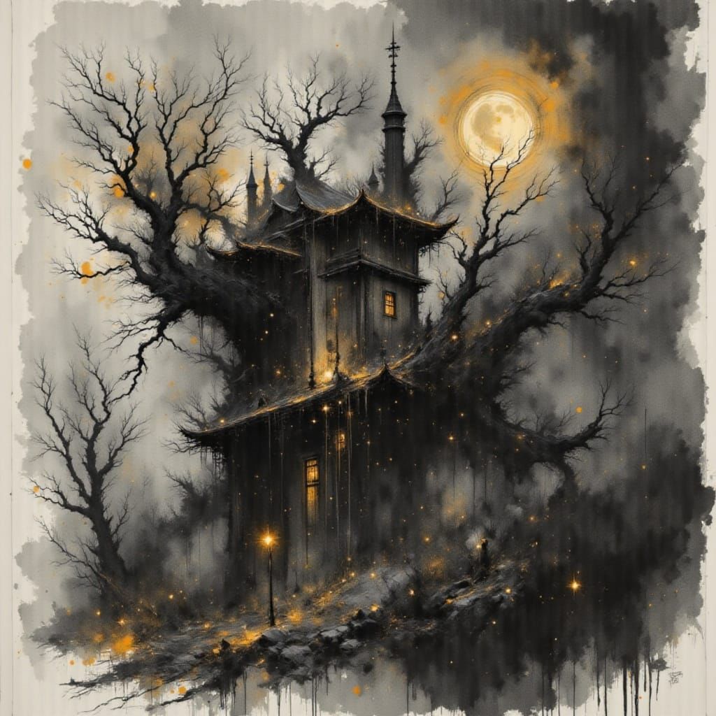 Edgy Cityscape at Sunset in Charcoal Impressionist Style