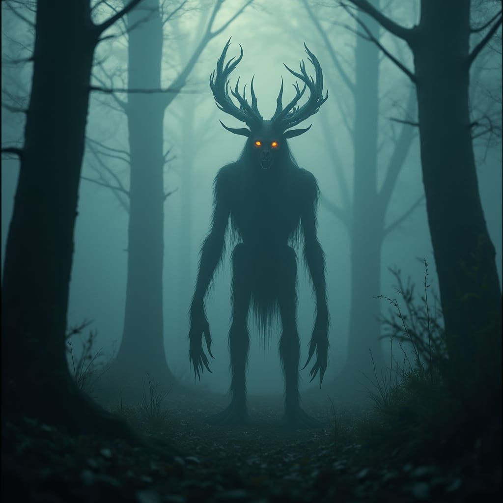 Haunting Wendigo Silhouette in Cinematic Twilight