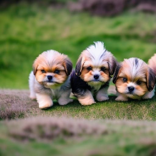 Playful Lhasa Apso Puppies in Hyperrealistic Style