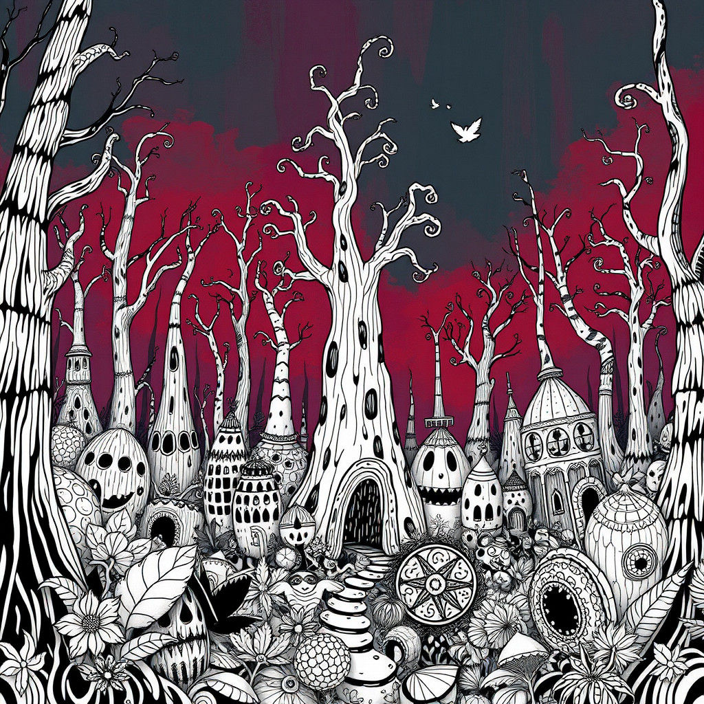 Detailed Doodle Forest in Black and White