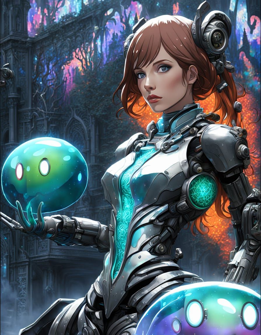 Glowing Slime Goddess in Neon Armor