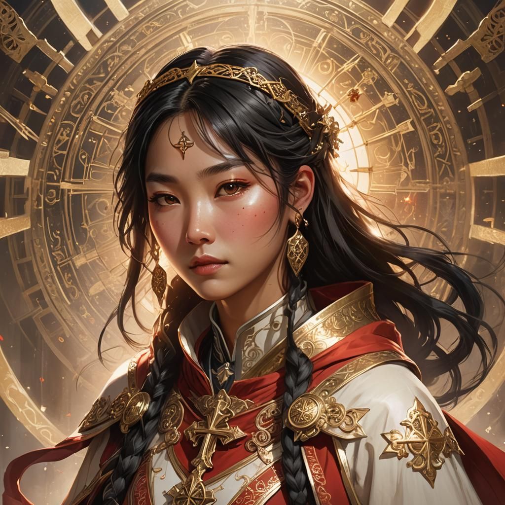 Asian Cleric in Ornate Armor with Ethereal Aura